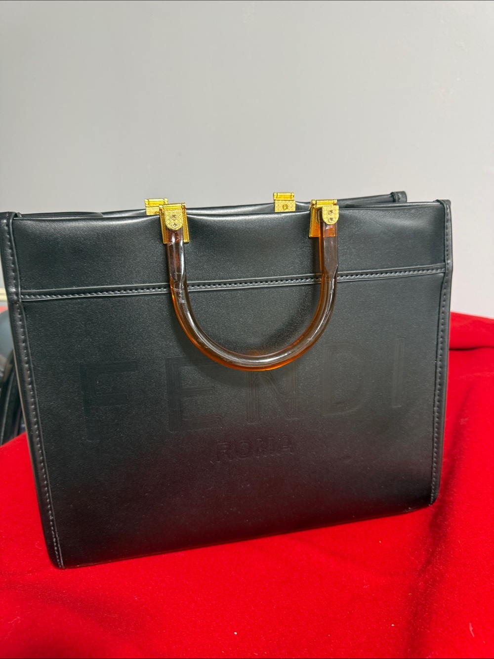 Roma Black Leather Top-Handle Tote